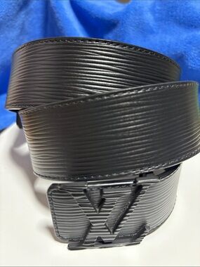 Vintage Epi leather Louis Vuitton Black Leather Belt with Subtle Embossed Logo
